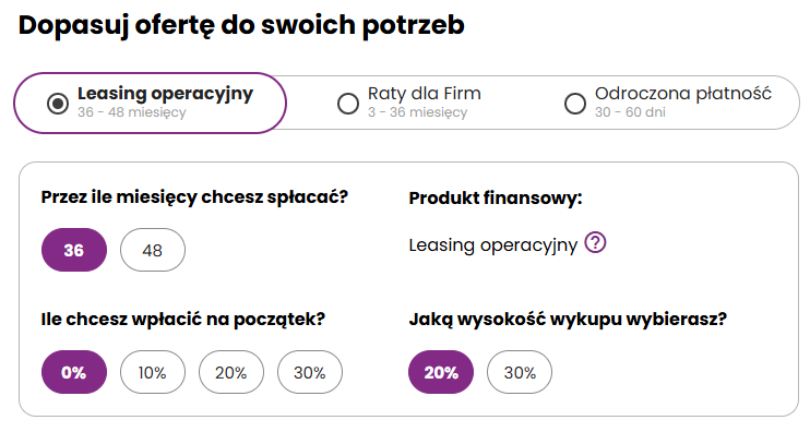 Widok kalkulatora Leaselink